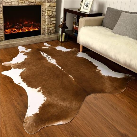 Premium Faux Cowhide Rug 4.6 x 5.2 Feet, Durable and Large Size Cow Print Rugs - Picture 2 of 6